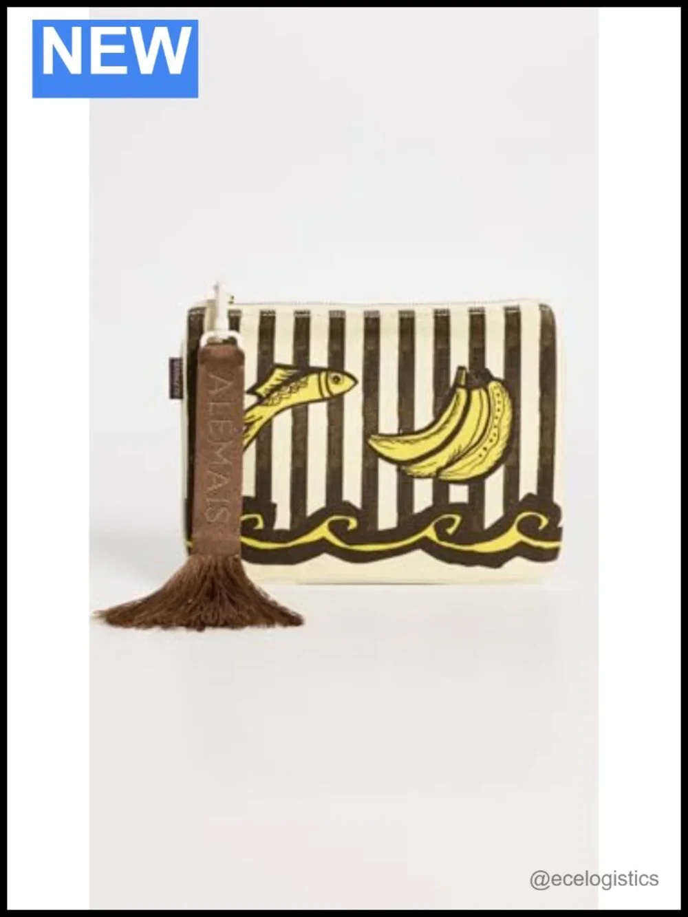 Woven Jacquard Clutch with Fringe Trim and Detachable Wrist Strap